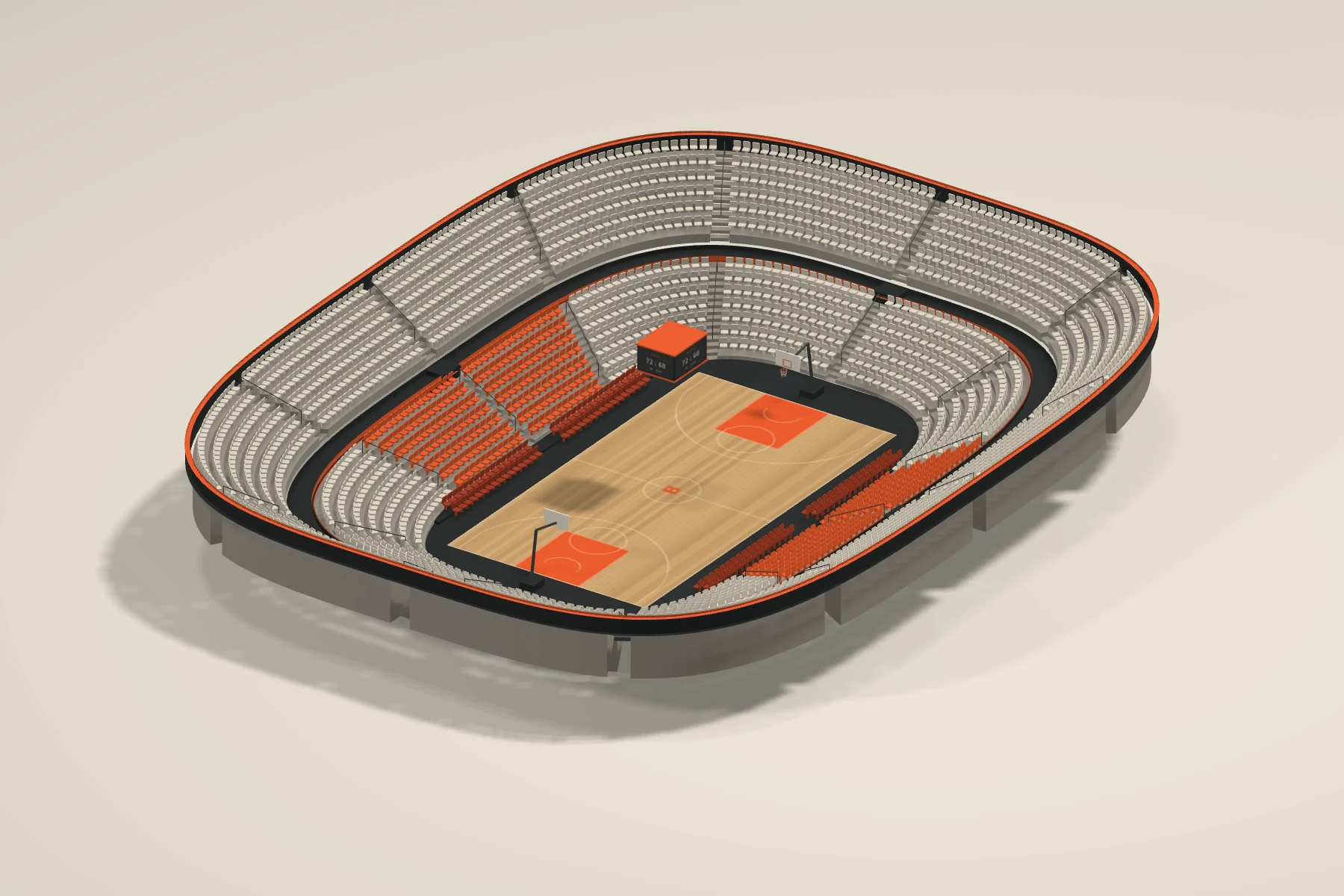 Render of the BOUNCE Arena lower bowl and court from the sideline