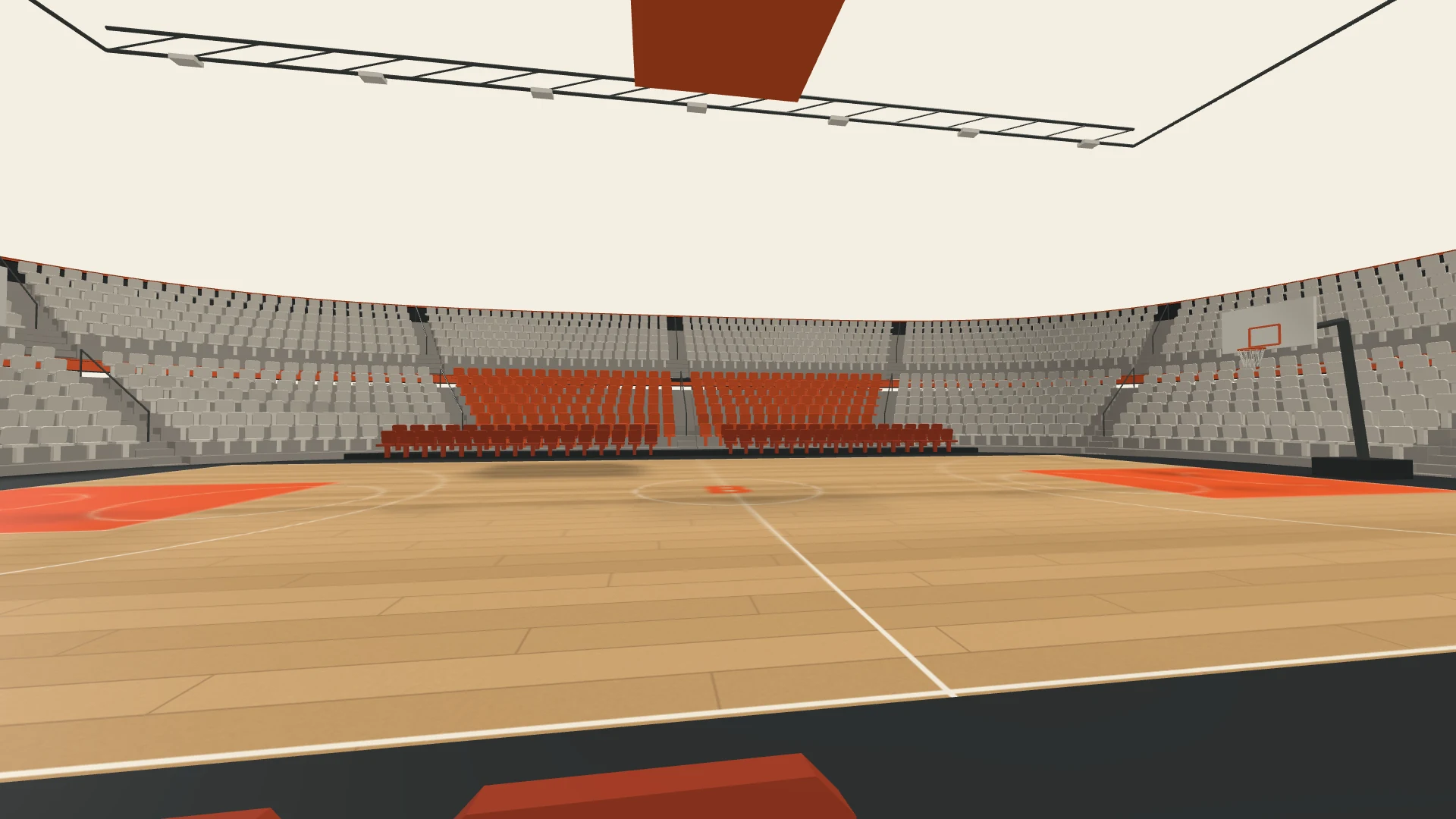 Model render of the court seen from a VIP courtside seat