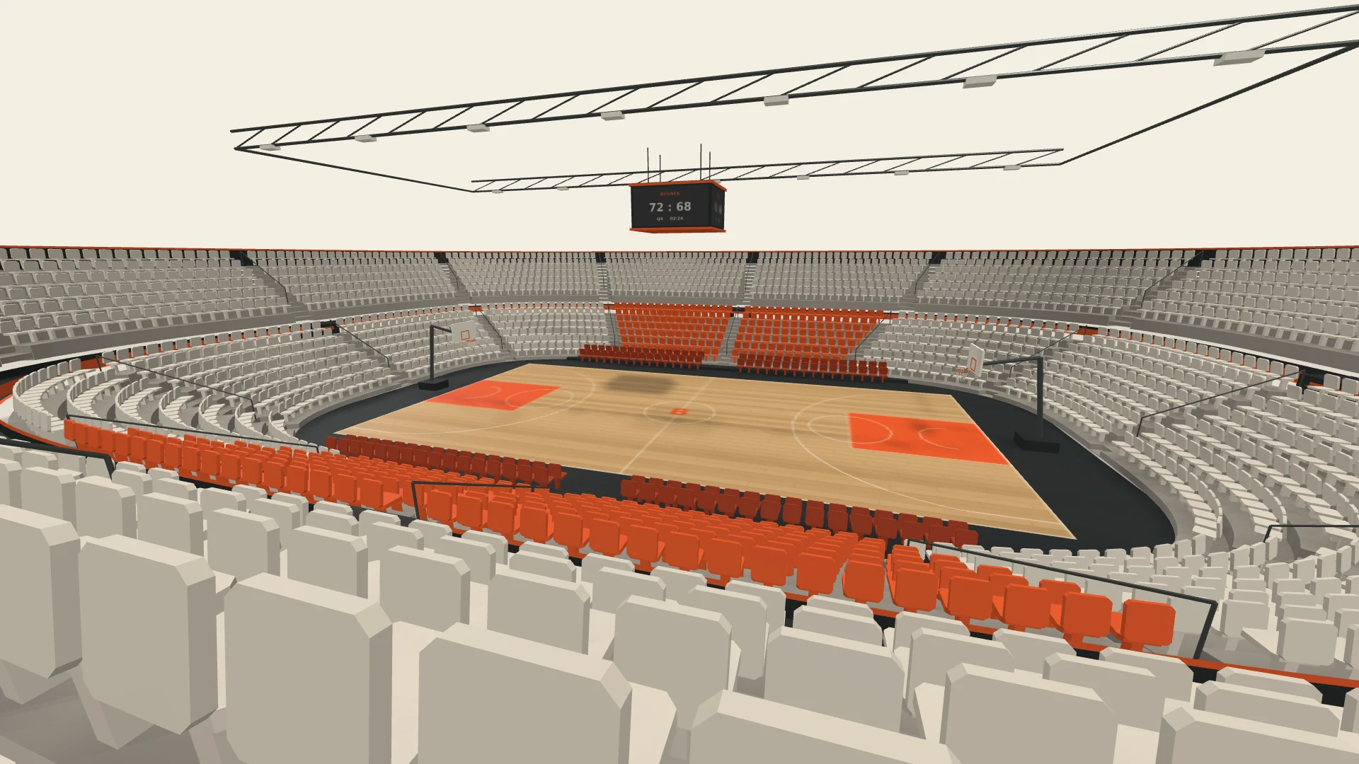 Model render of the court seen from an upper stand seat