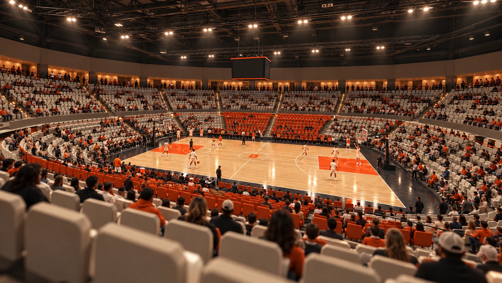 Illustrative upper stand atmosphere looking down at the court